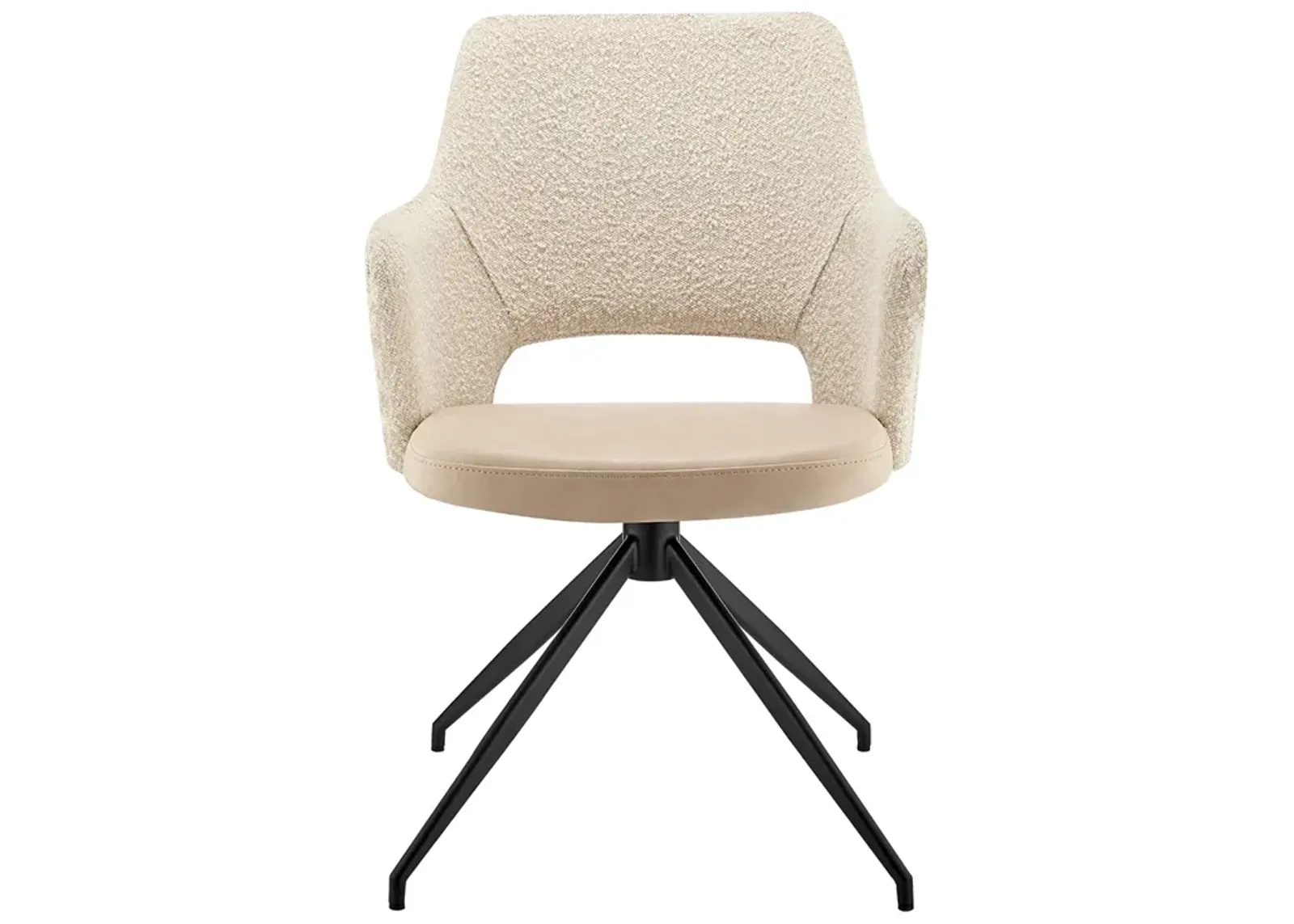 Darcie Armchair in Ivory Leatherette and Fabric with Black Base - Set of 1