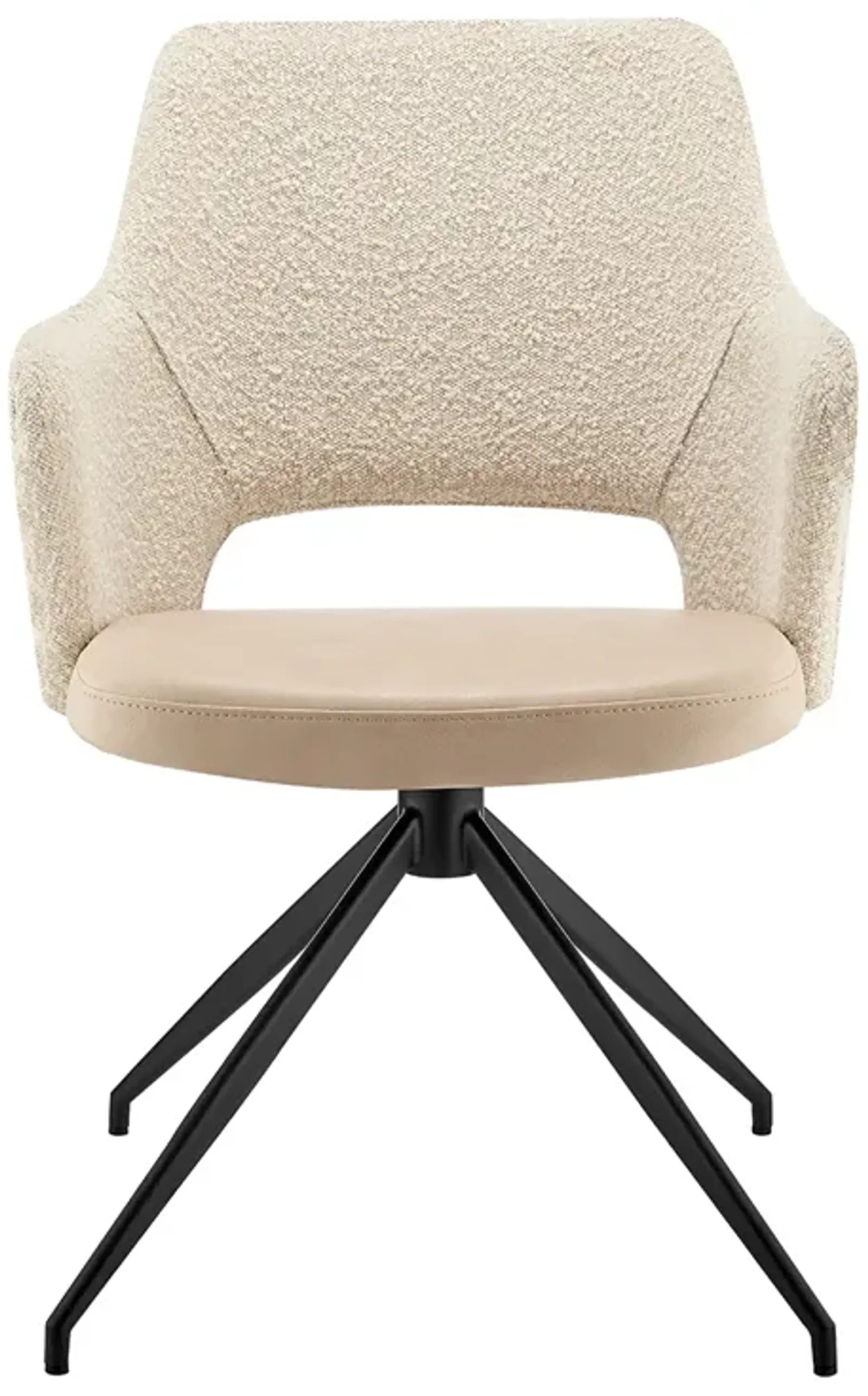 Darcie Armchair in Ivory Leatherette and Fabric with Black Base - Set of 1