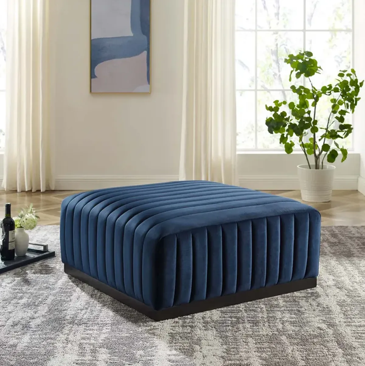 Conjure Channel Tufted Performance Velvet Ottoman