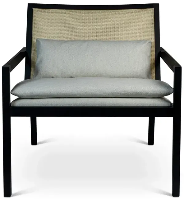 Modern Brazilian - Barra - Cane Lounge Chair - Chalk Upholstery - Black Frame - Natural Cane Webbing