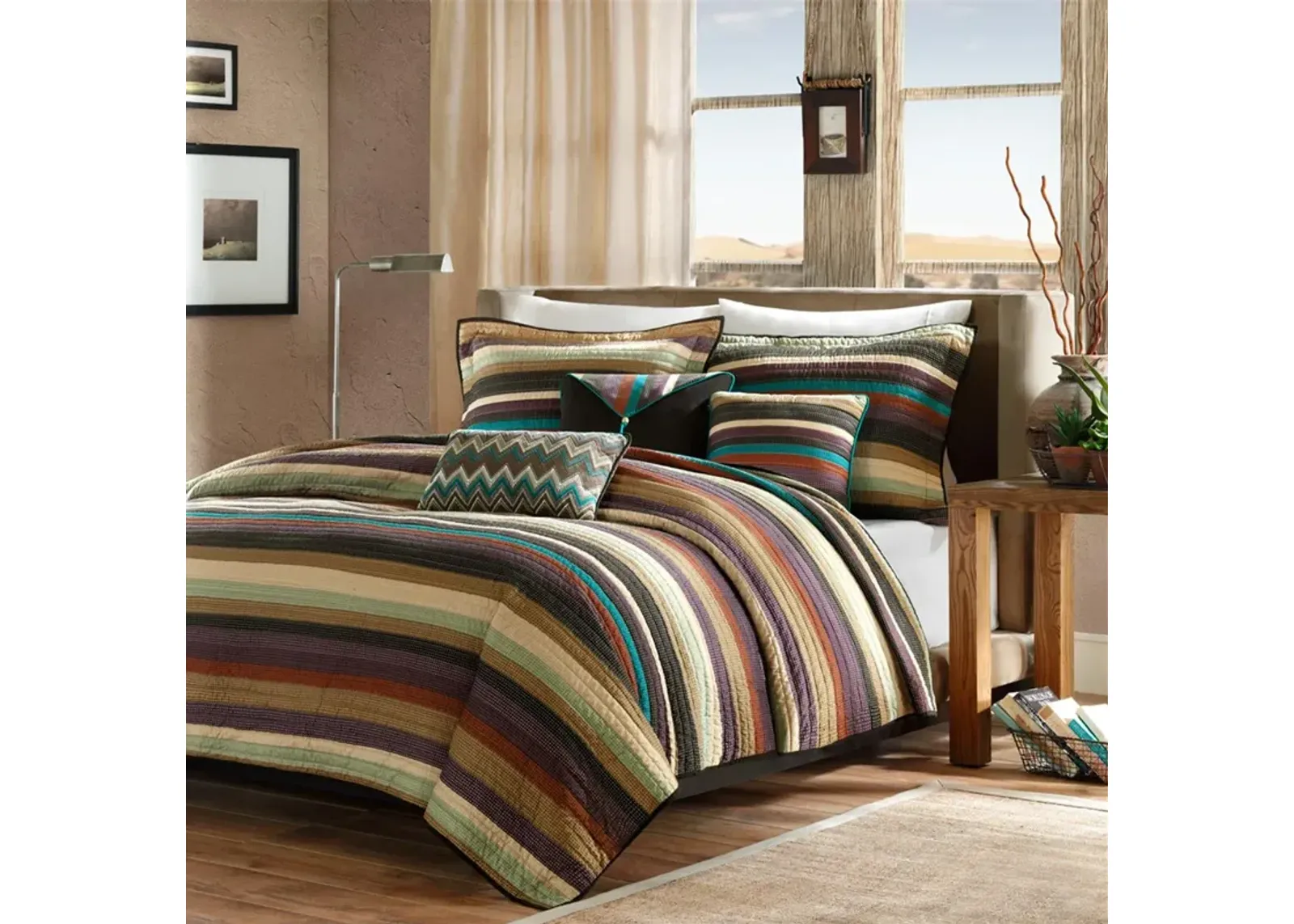 Madison Park Yosemite Multi Reversible Quilt Set with Throw Pillows