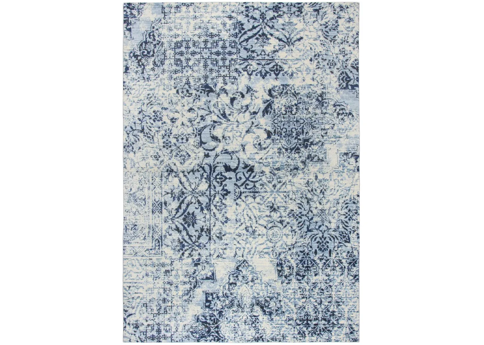 Panache Ivory/Blue Distress Patch work Polypropylene 7'10" x 10'10" Rectangle Rug