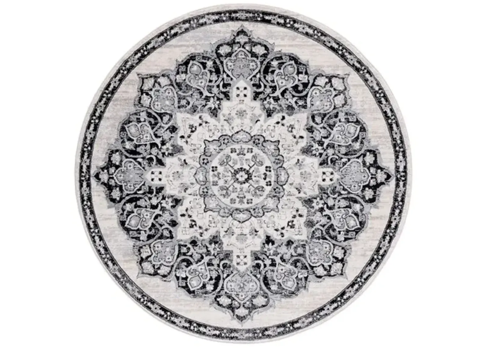 Brentwood 802 Ivory / Black 6'-7" X 6'-7" Round Round Powerloomed Rug