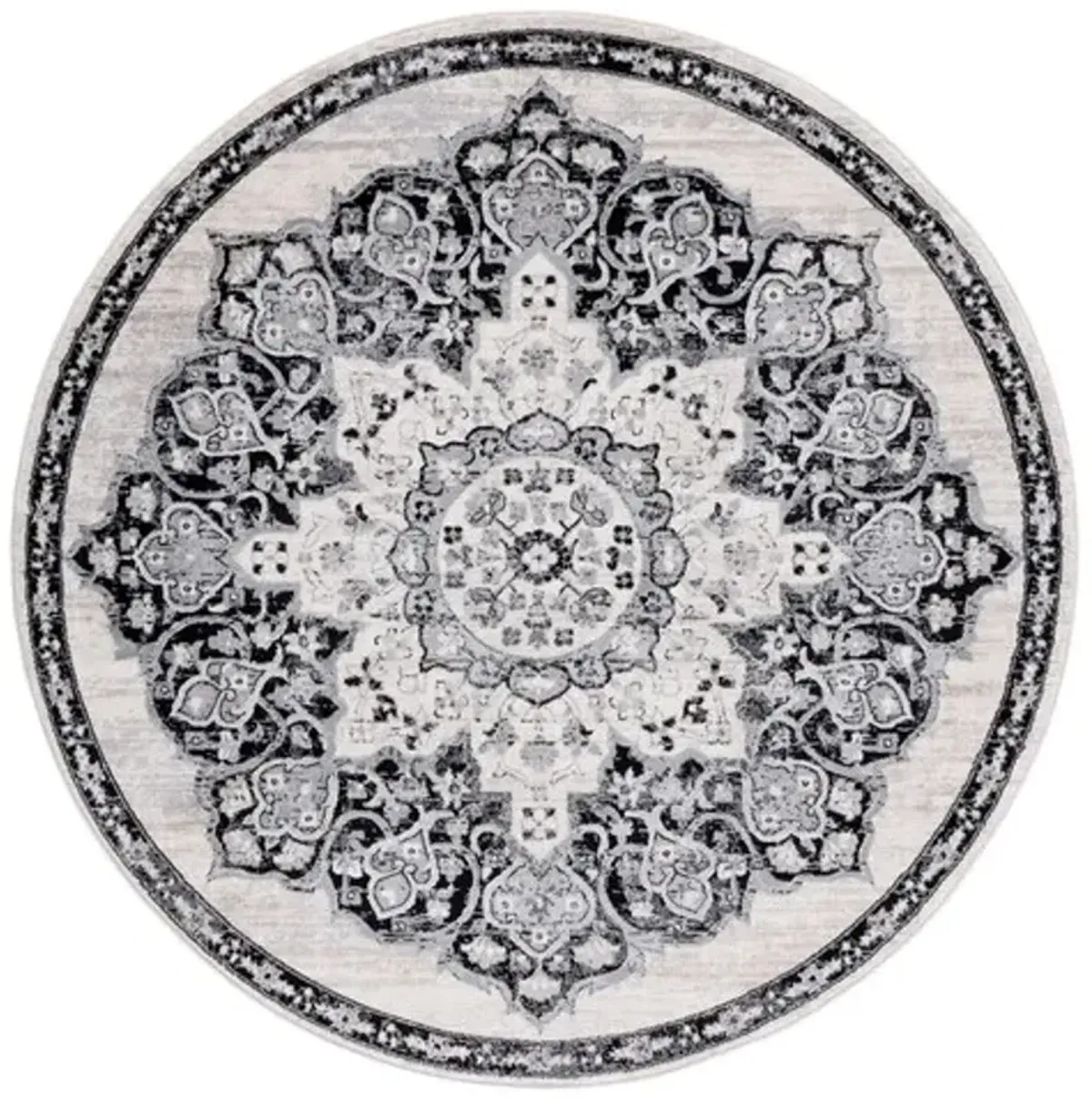 Brentwood 802 Ivory / Black 6'-7" X 6'-7" Round Round Powerloomed Rug