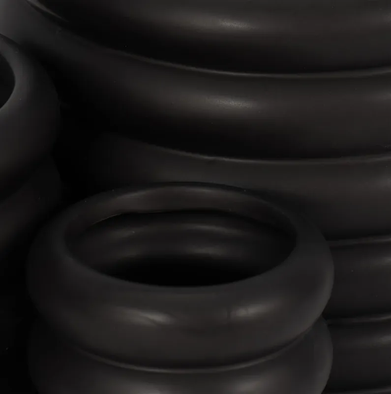 S/3 4/6/7" Stacked Rings Planters, Black