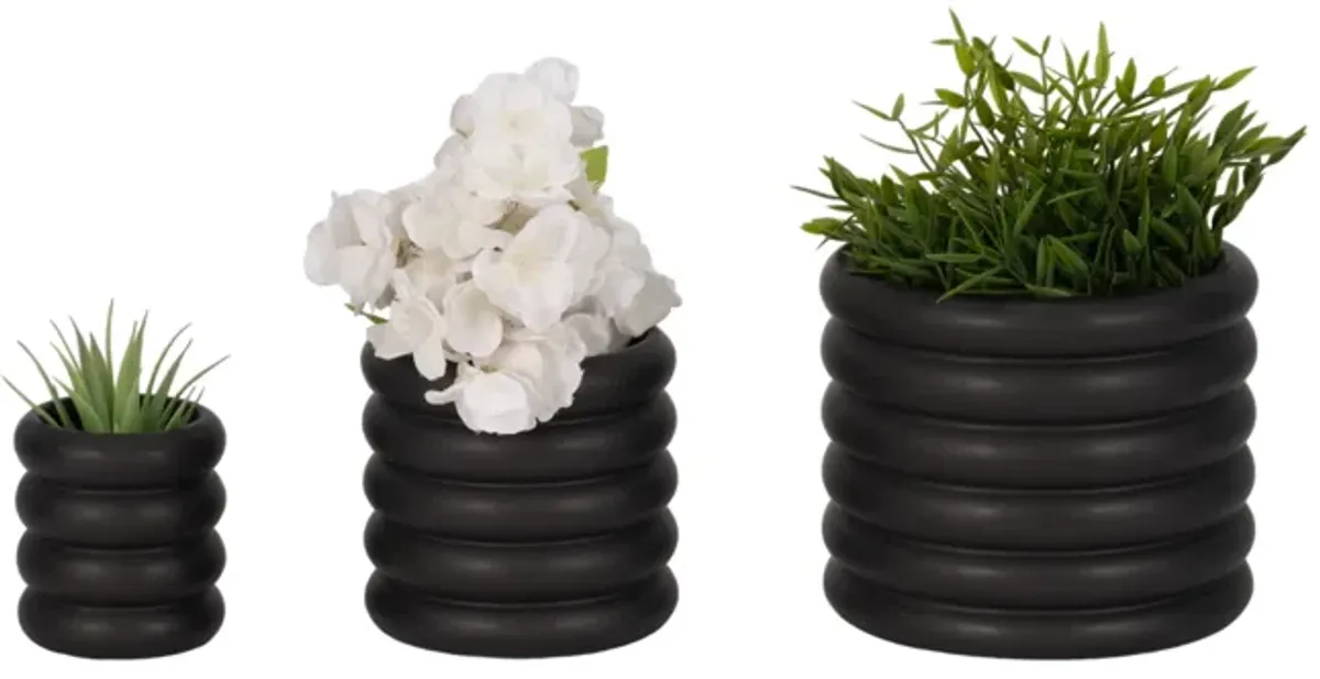 S/3 4/6/7" Stacked Rings Planters, Black