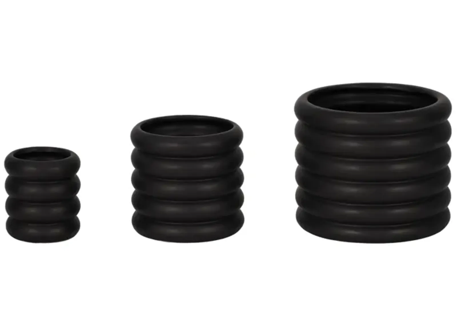 S/3 4/6/7" Stacked Rings Planters, Black