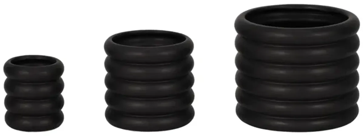 S/3 4/6/7" Stacked Rings Planters, Black