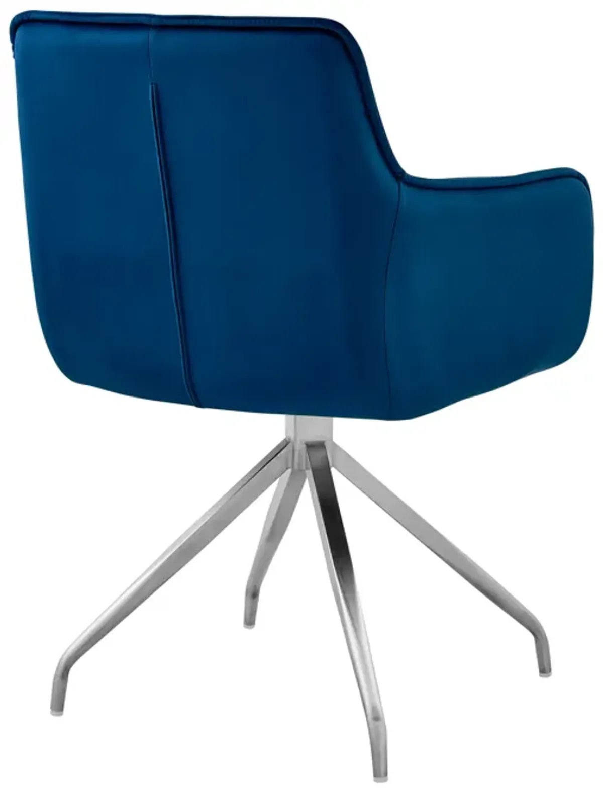 Noah Dining Room Accent Chair in Blue Velvet and Brushed Stainless Steel Finish