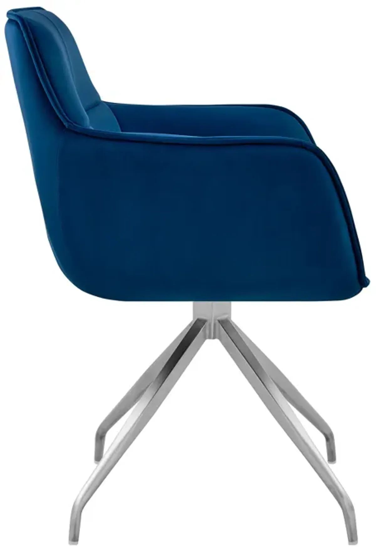 Noah Dining Room Accent Chair in Blue Velvet and Brushed Stainless Steel Finish