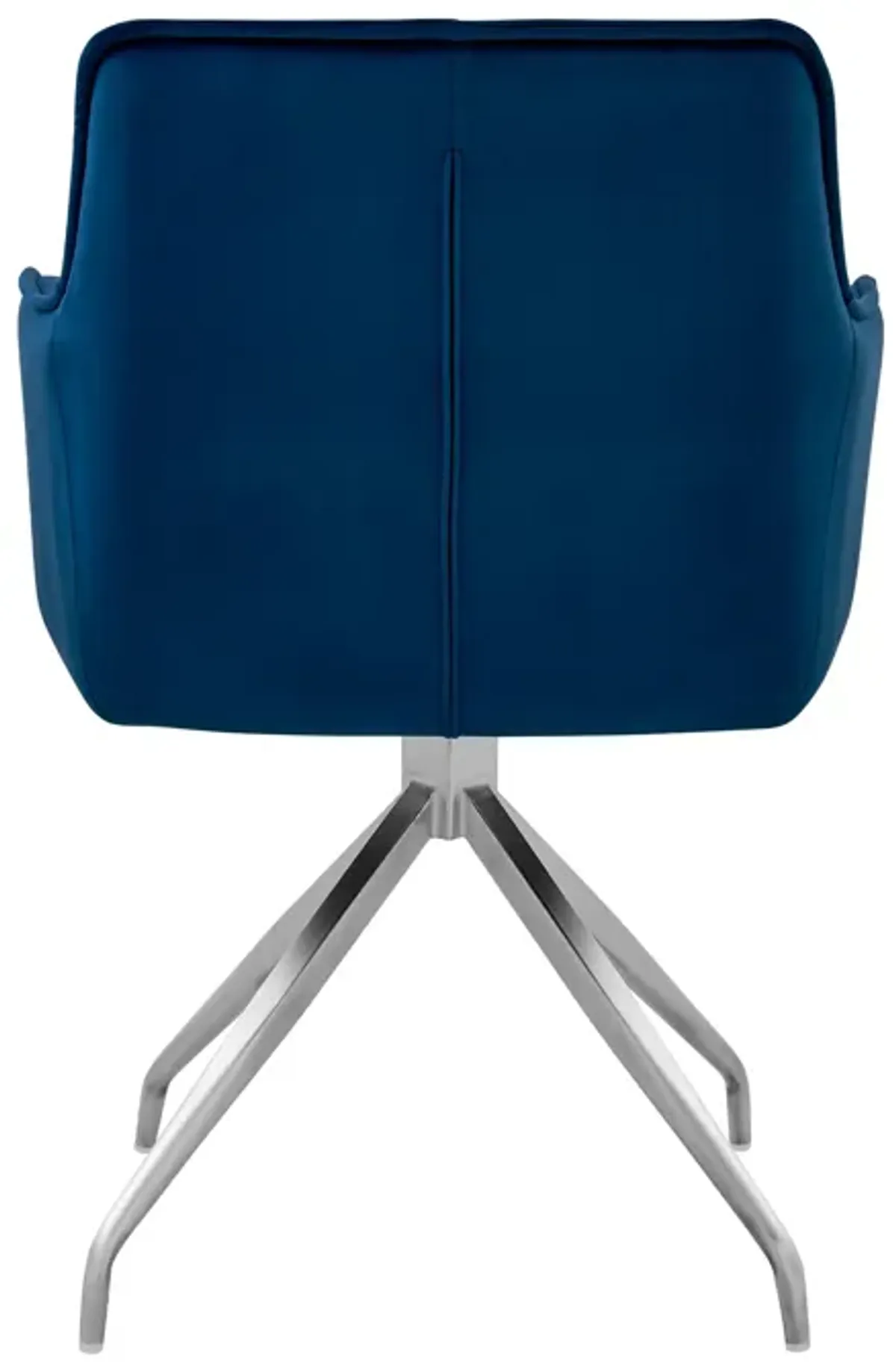 Noah Dining Room Accent Chair in Blue Velvet and Brushed Stainless Steel Finish