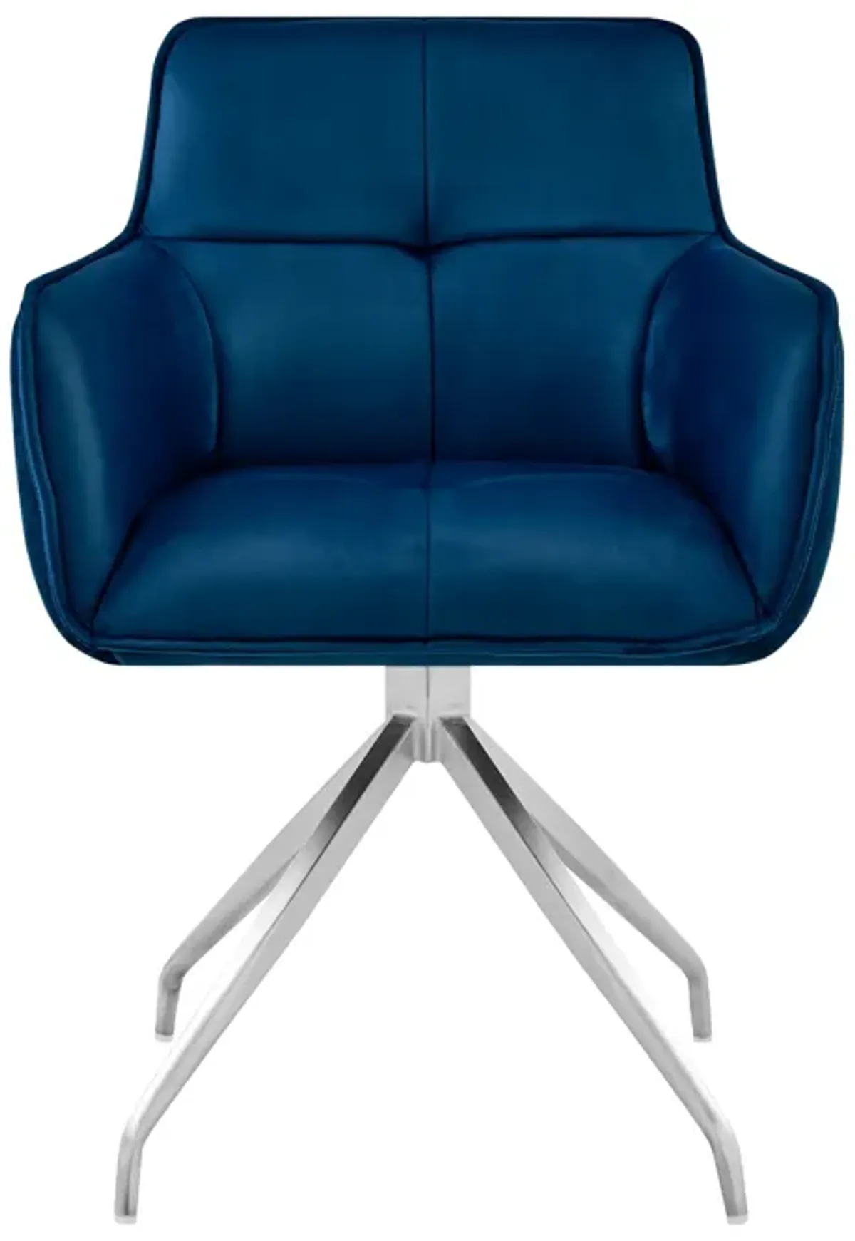 Noah Dining Room Accent Chair in Blue Velvet and Brushed Stainless Steel Finish