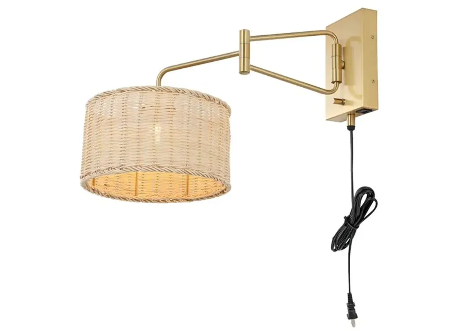 BRAMLEY, 21 INCH, NATURAL/BRASS, RATTAN/IRON WALL SCONCE SET OF 2 W/ USB PORT?