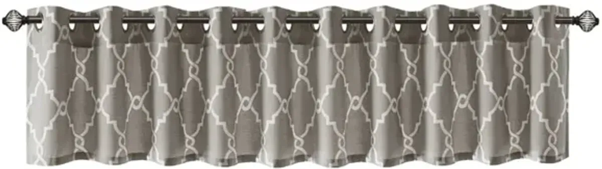 Madison Park Saratoga Grey/White Fretwork Print Grommet Top Window Valance