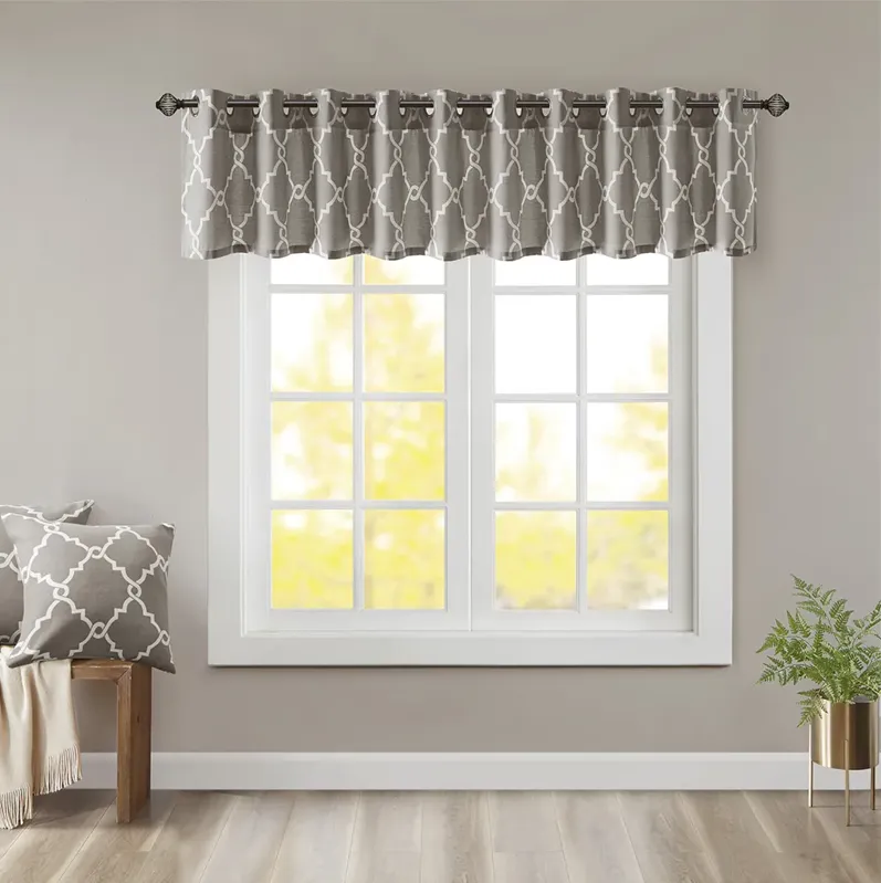 Madison Park Saratoga Grey/White Fretwork Print Grommet Top Window Valance