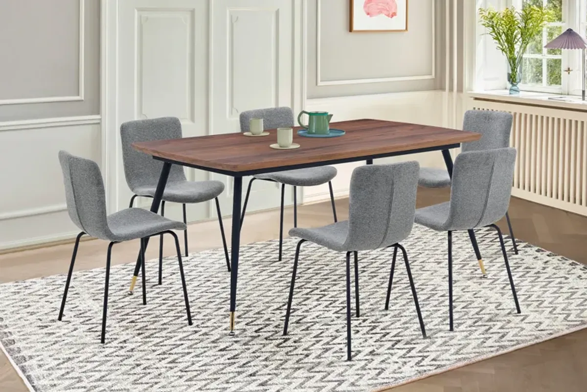 Messina and Gillian Light Gray Fabric 7 Piece Rectangular Dining Set