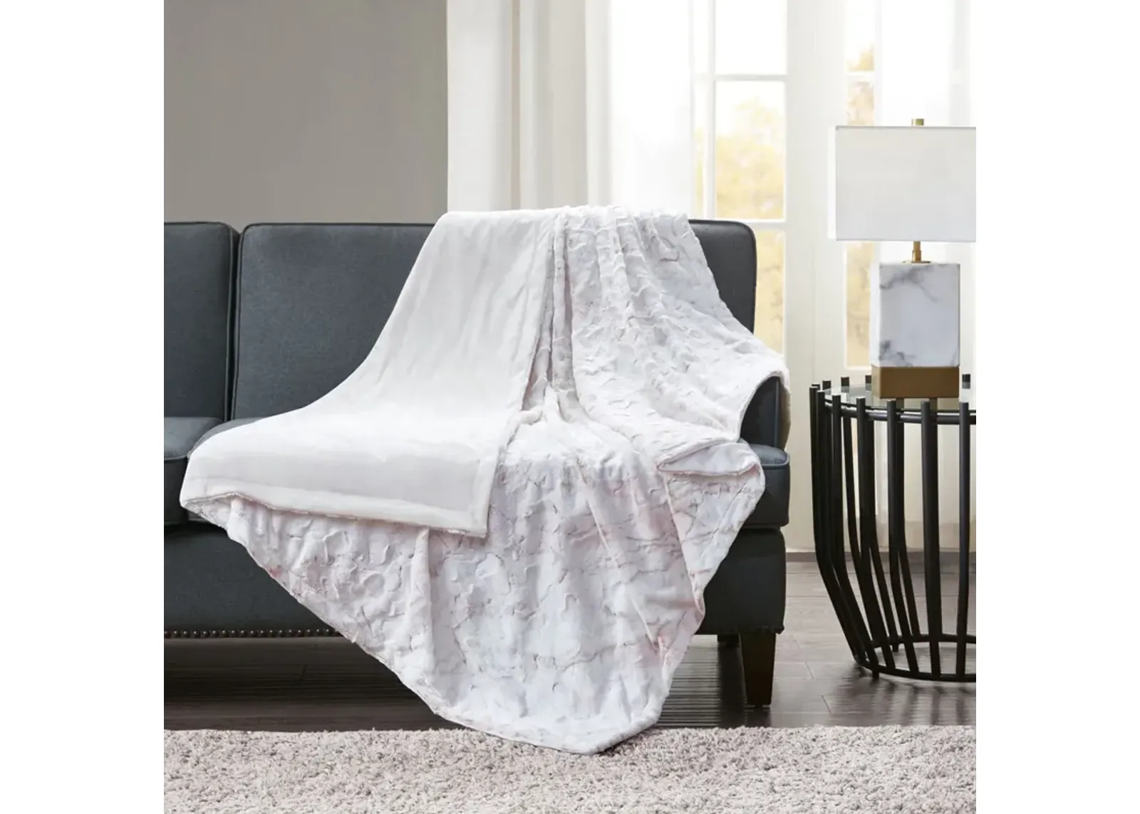 Madison Park Sachi Blush Oversized Faux Fur Throw