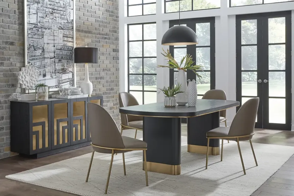 Doheny Wood and Metal Oval Dining Table in Black and Brass