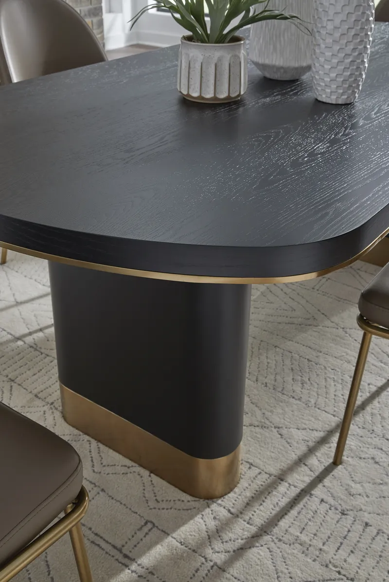 Doheny Wood and Metal Oval Dining Table in Black and Brass