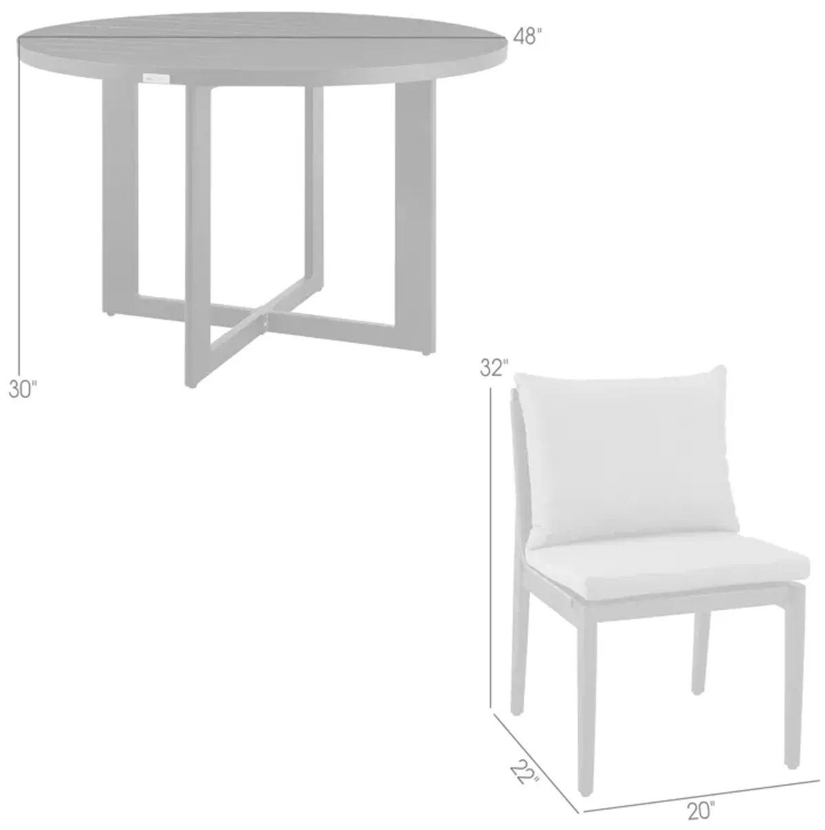 Grand Outdoor Patio 5-Piece Round Dining Table Set in Aluminum with Gray Cushions