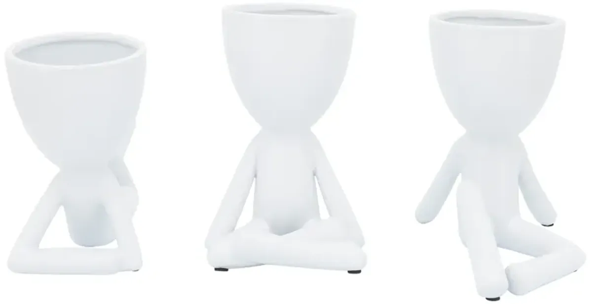 Ceramic, S/3 8" Sitting Humans, White