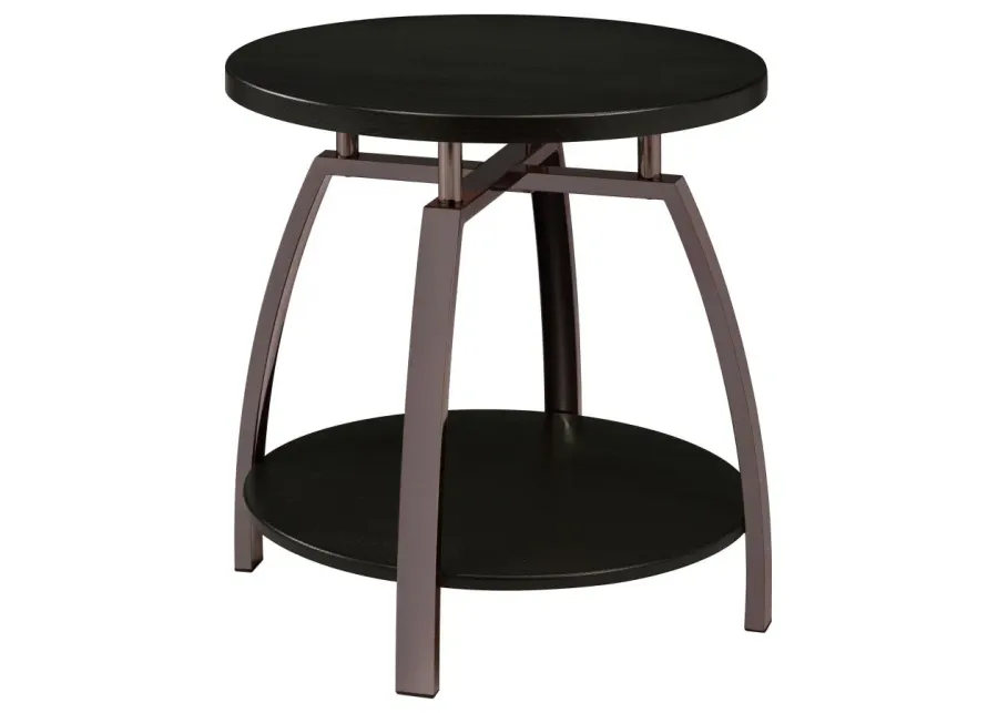 Dacre Round End Table Dark Grey and Black Nickel