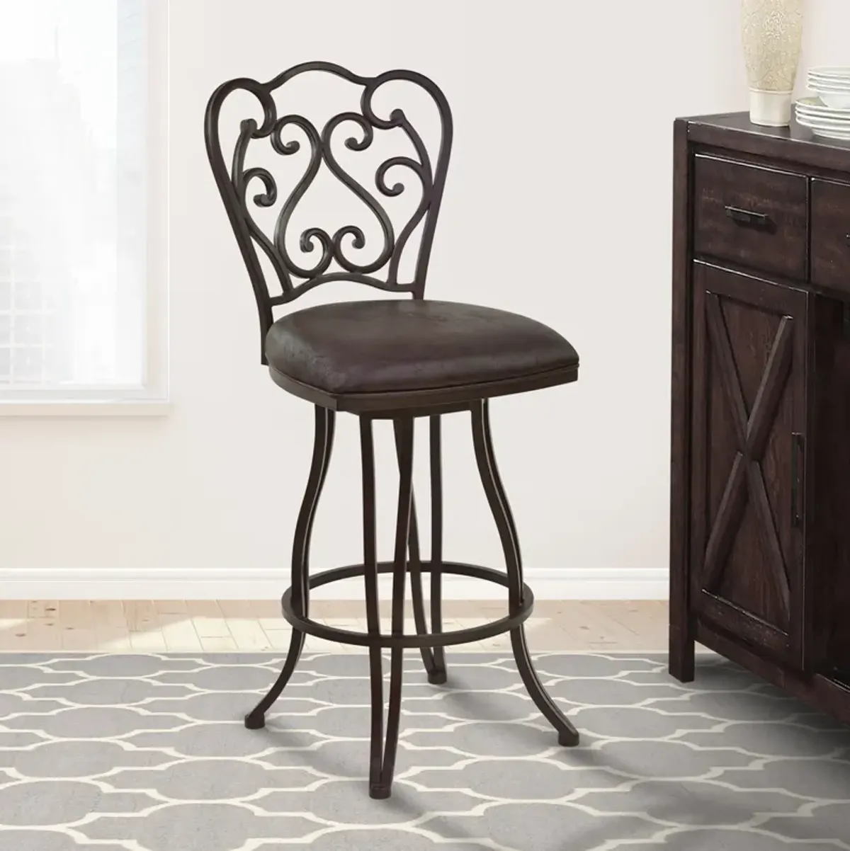 Celeste 26" Counter Height Metal Swivel Barstool in Bandero Espresso Fabric and Auburn Bay Finish