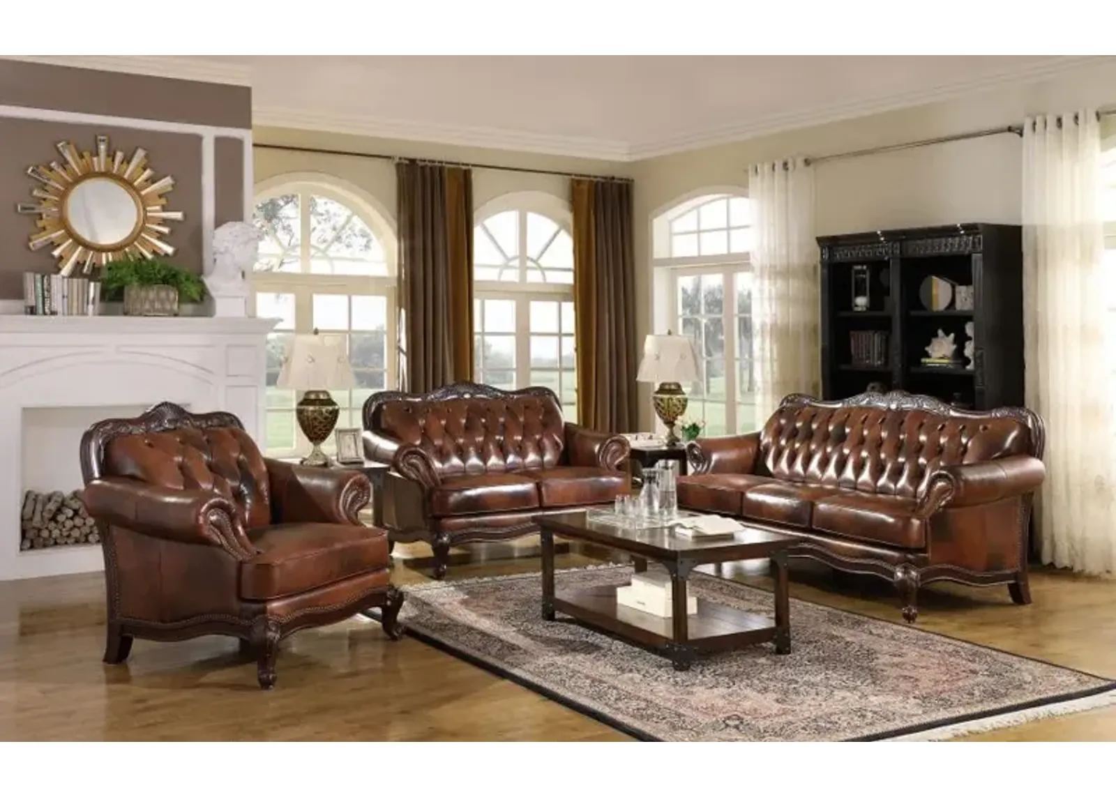 Victoria Upholstered Tufted Living Room Set Brown