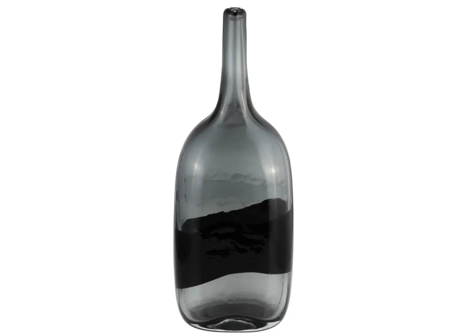 Glass, 15"h Long Neck 2-tone Vase, Smoke/black