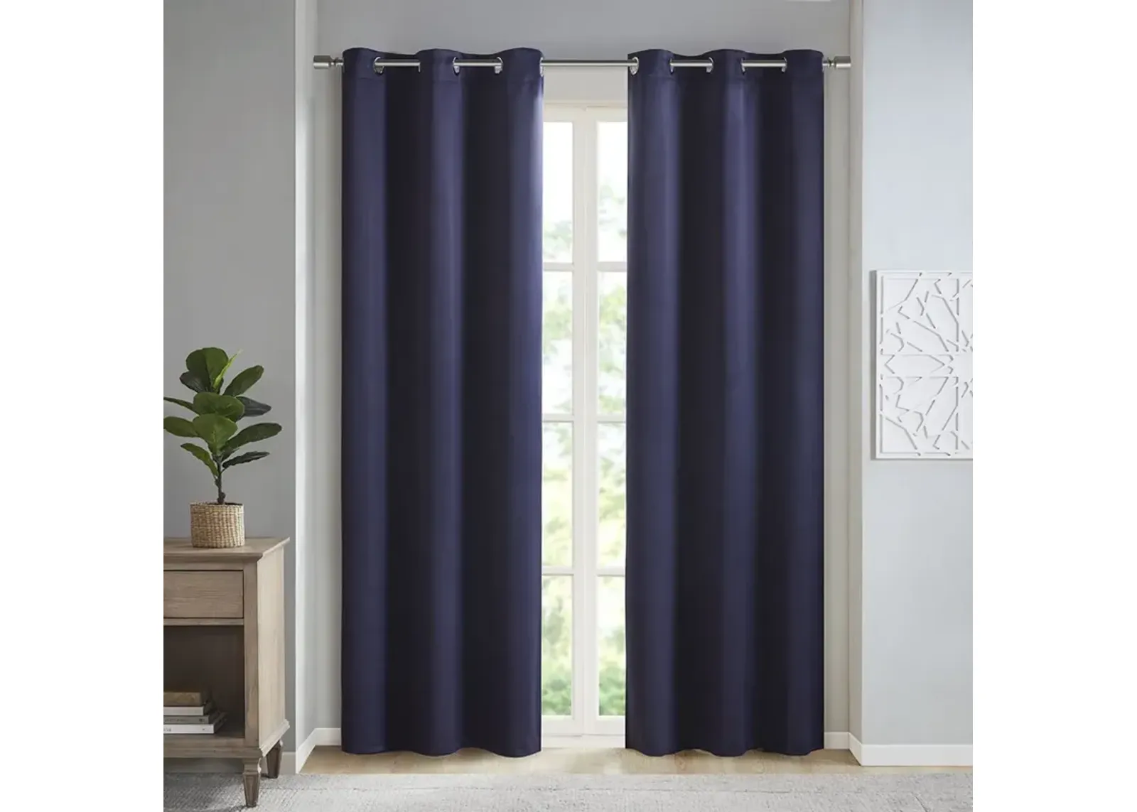 SunSmart Taren Navy Solid Blackout Triple Weave Grommet Top Curtain Panel Pair