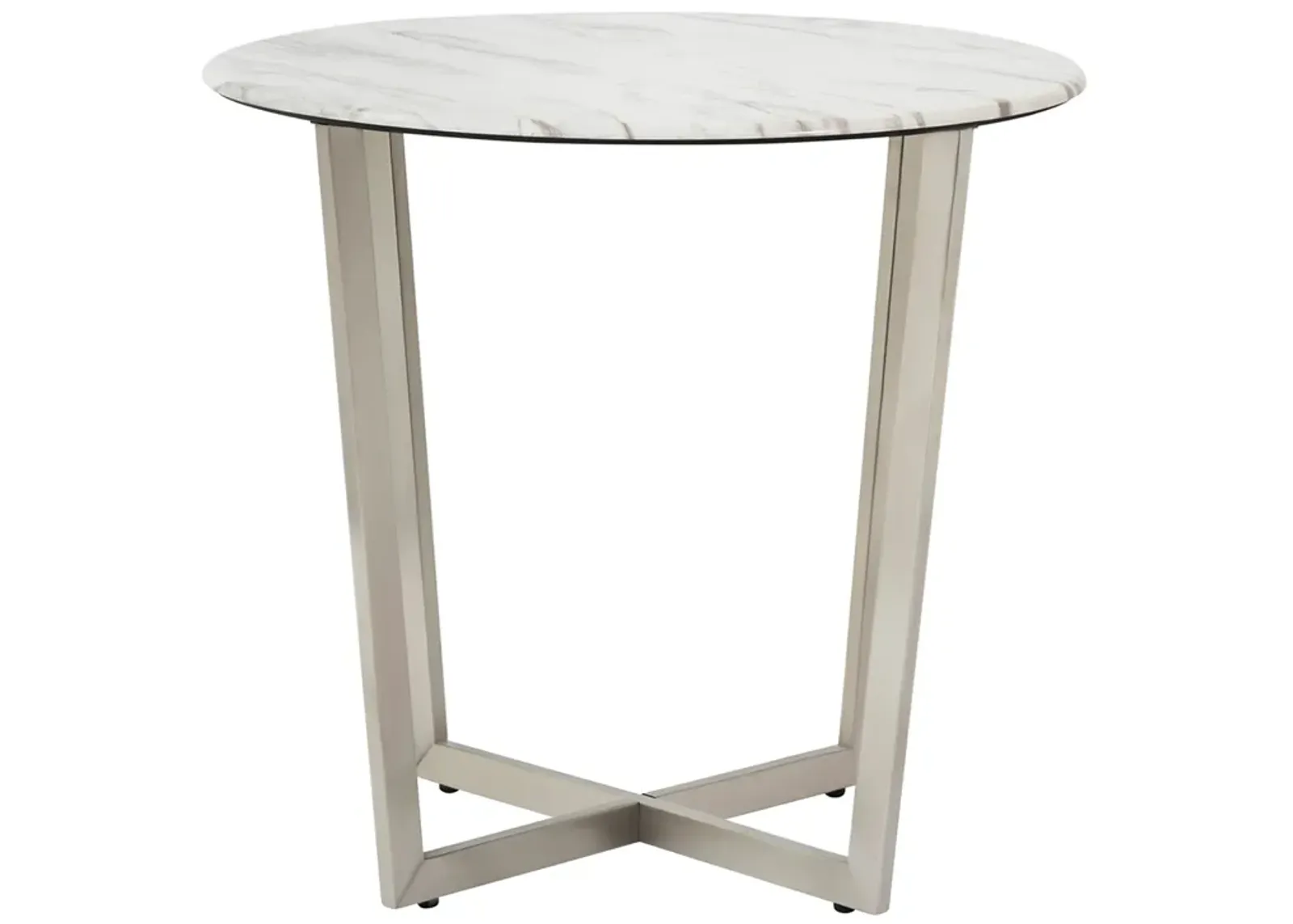 Llona 24" Round Side Table in White Marble Melamine with Brushed Stainless Steel Base