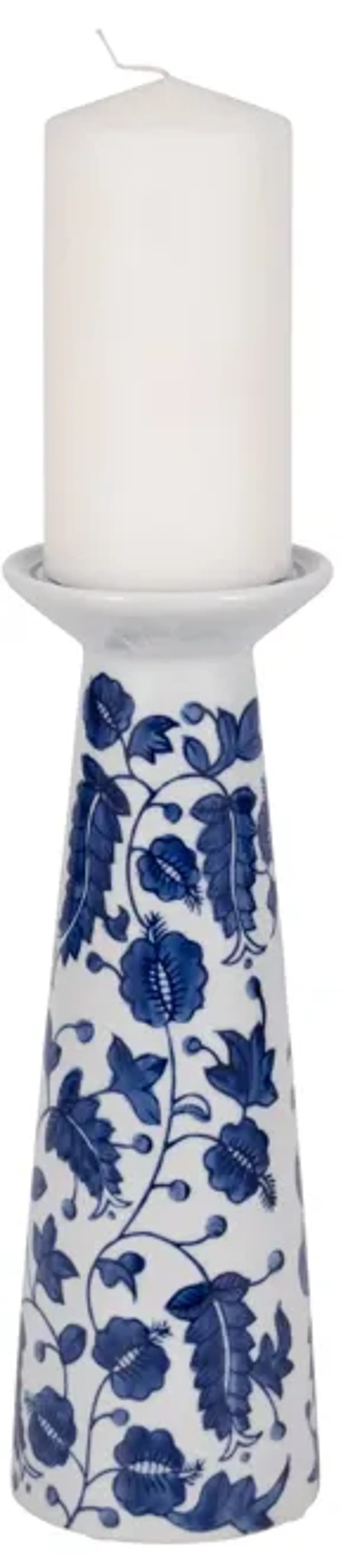 Porc, 12" Chinoiserie Leaves Candle Holder, Blue/w