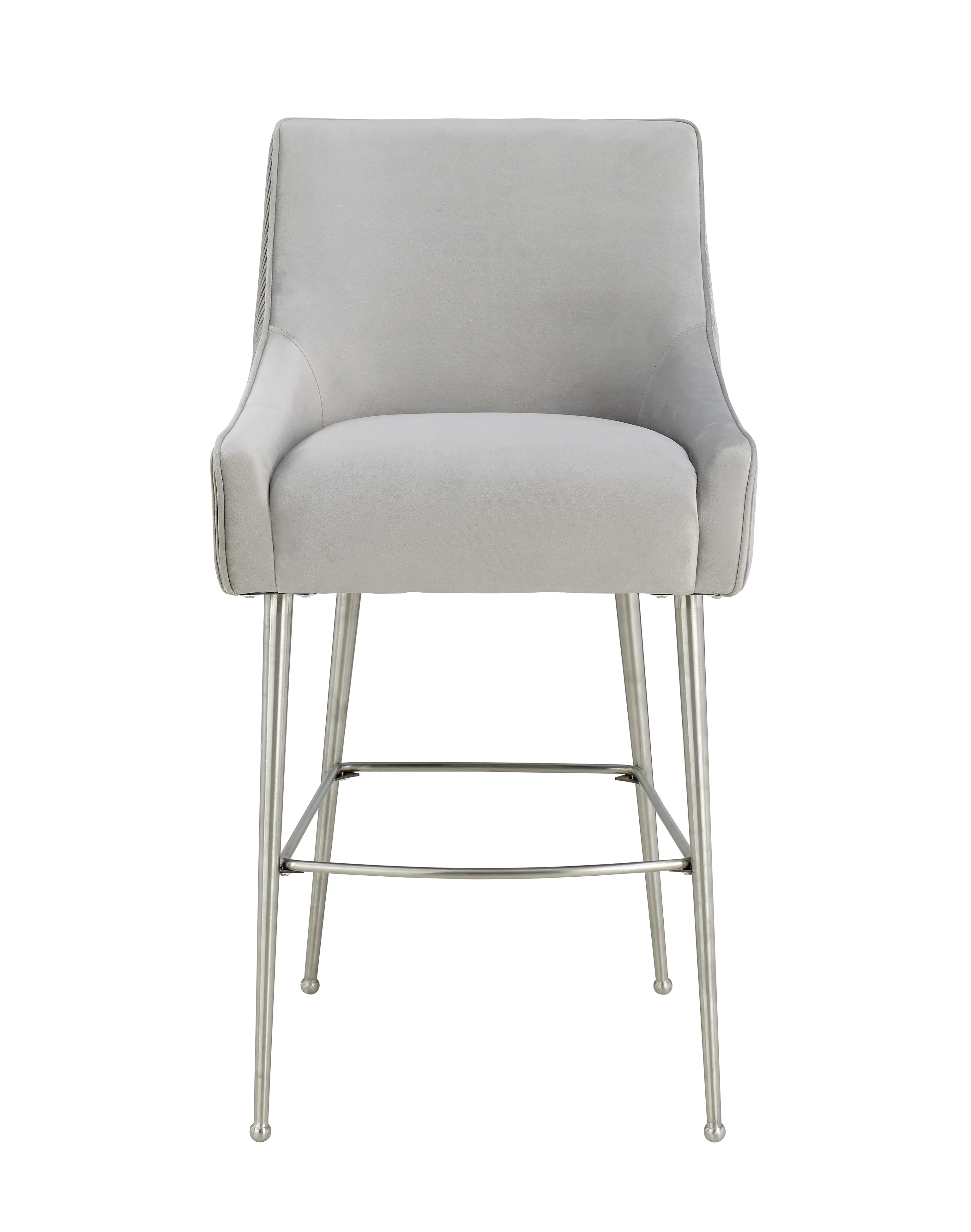 Beatrix Pleated Light Grey Velvet Counter Stool