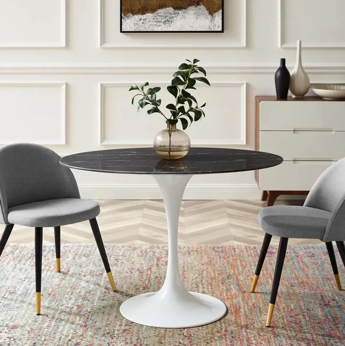 Lippa 42" Oval Artificial Marble Dining Table