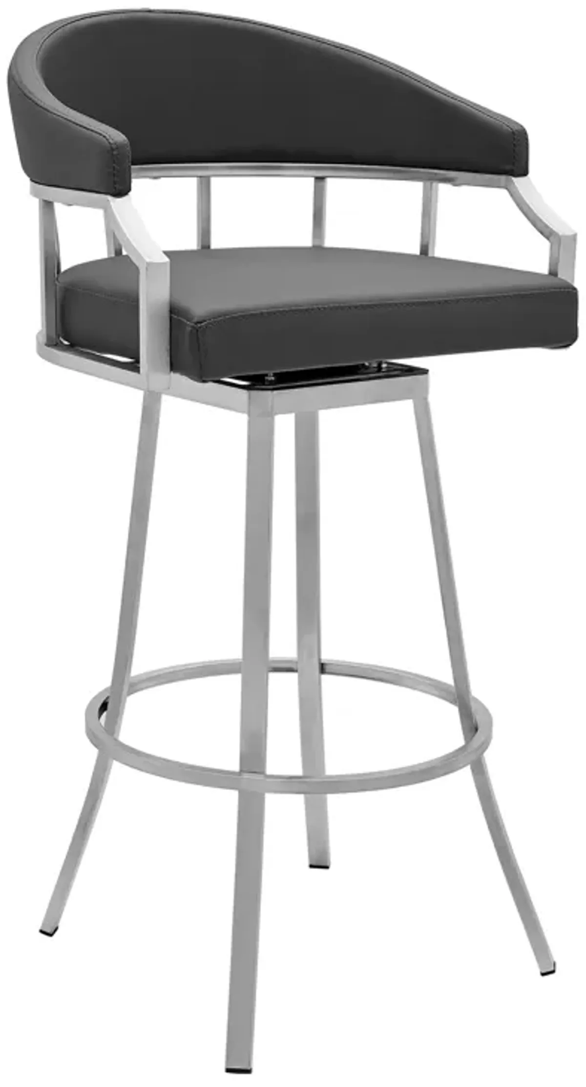 Valerie 26" Counter Height Swivel Modern Faux Leather Bar and Counter Stool in Brushed Stainless Steel Finish