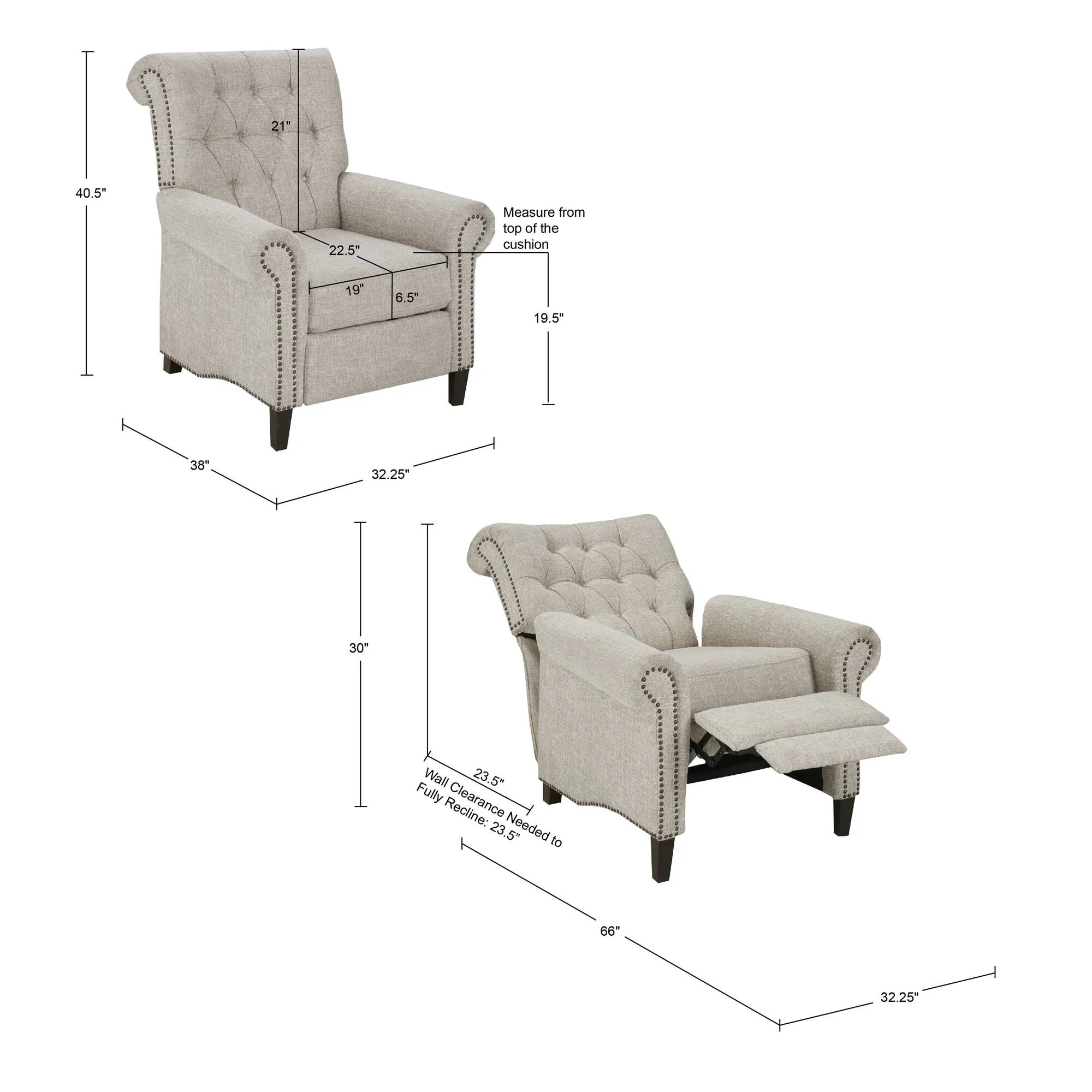 Madison Park Aidan Cream Push Back Recliner