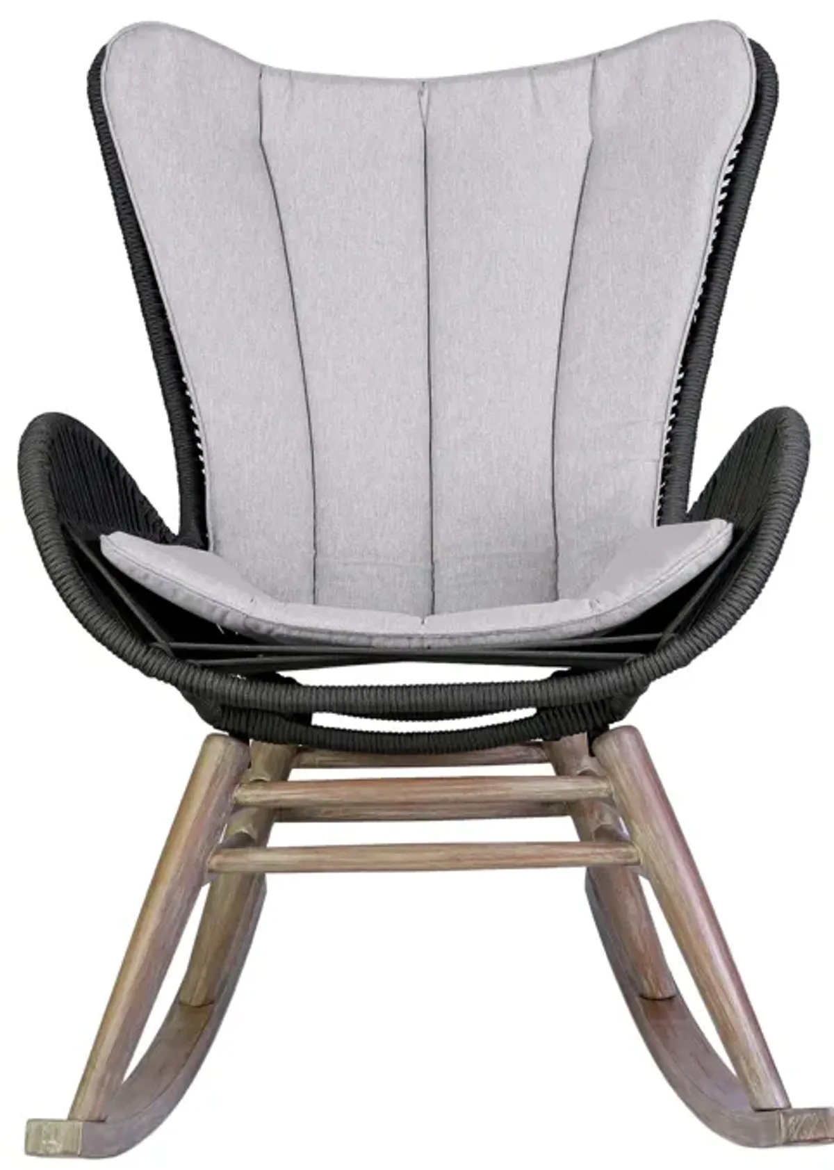 Fanny Outdoor Patio Rocking chair in Light Eucalyptus Wood and Charcoal Rope