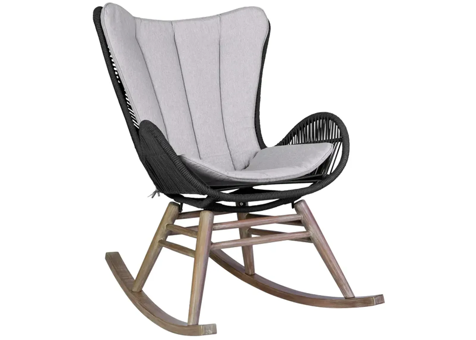 Fanny Outdoor Patio Rocking chair in Light Eucalyptus Wood and Charcoal Rope