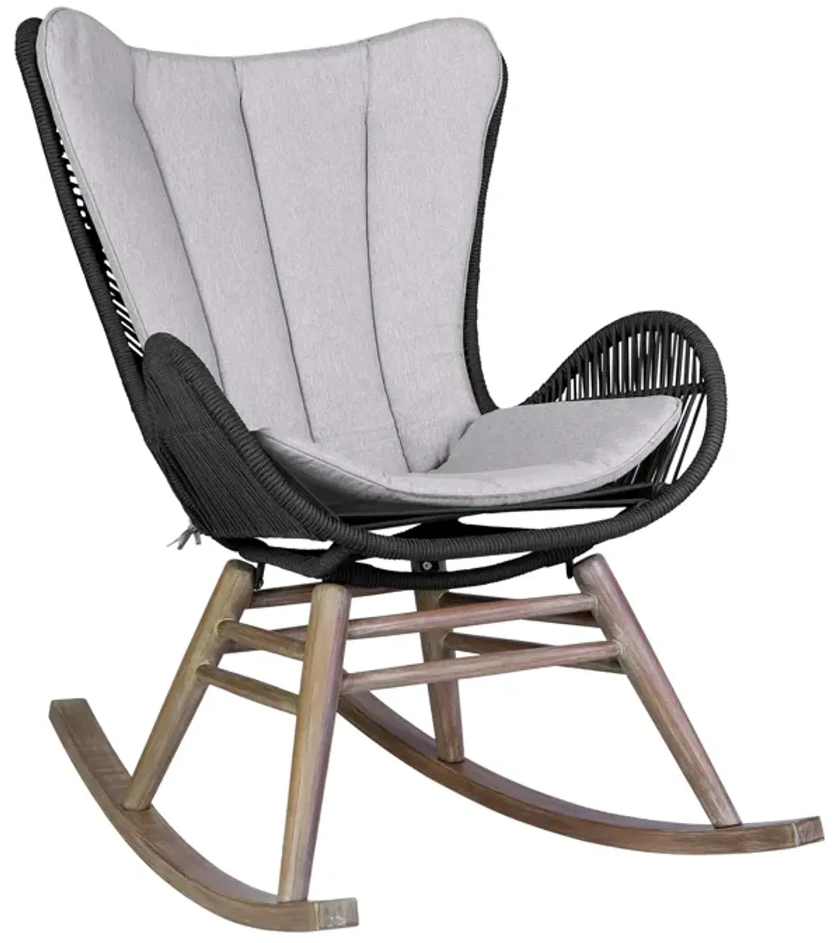 Fanny Outdoor Patio Rocking chair in Light Eucalyptus Wood and Charcoal Rope