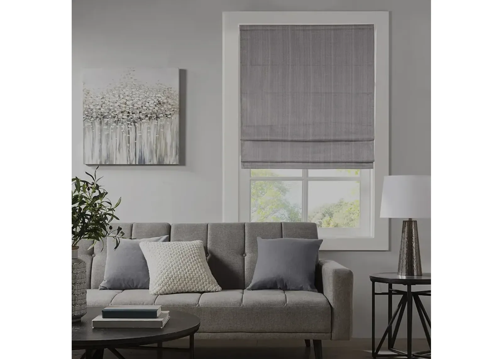 Madison Park Galen Grey Basketweave Total Blackout Roman Shade