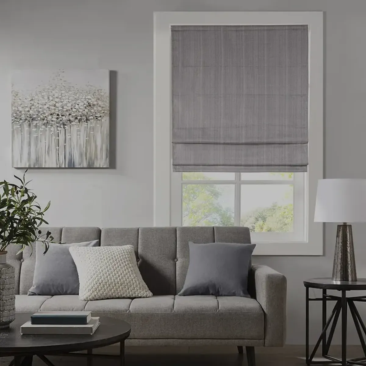 Madison Park Galen Grey Basketweave Total Blackout Roman Shade