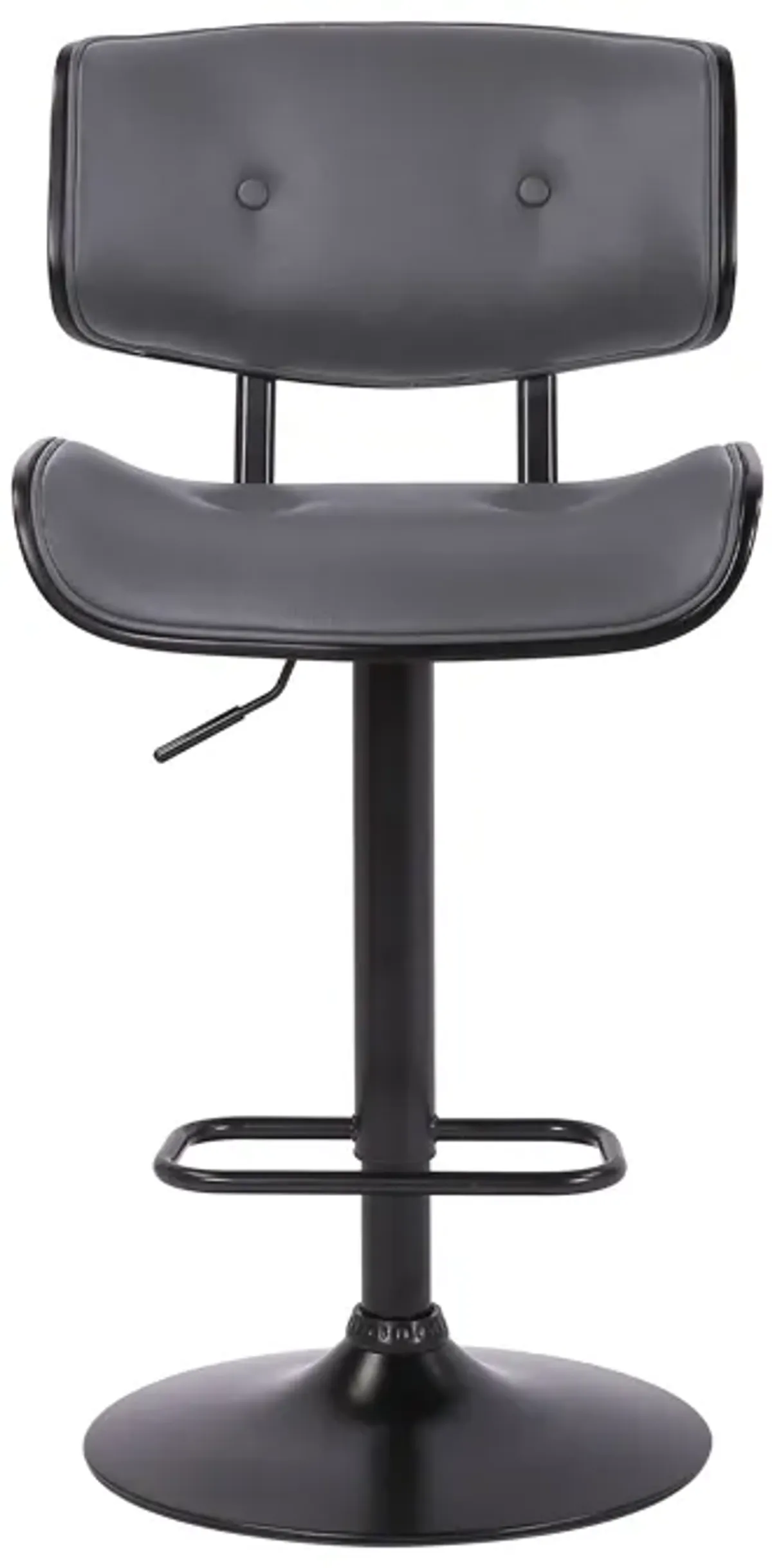 Brooklyn Adjustable Swivel Grey Faux Leather and Black Wood Bar Stool with Black Base