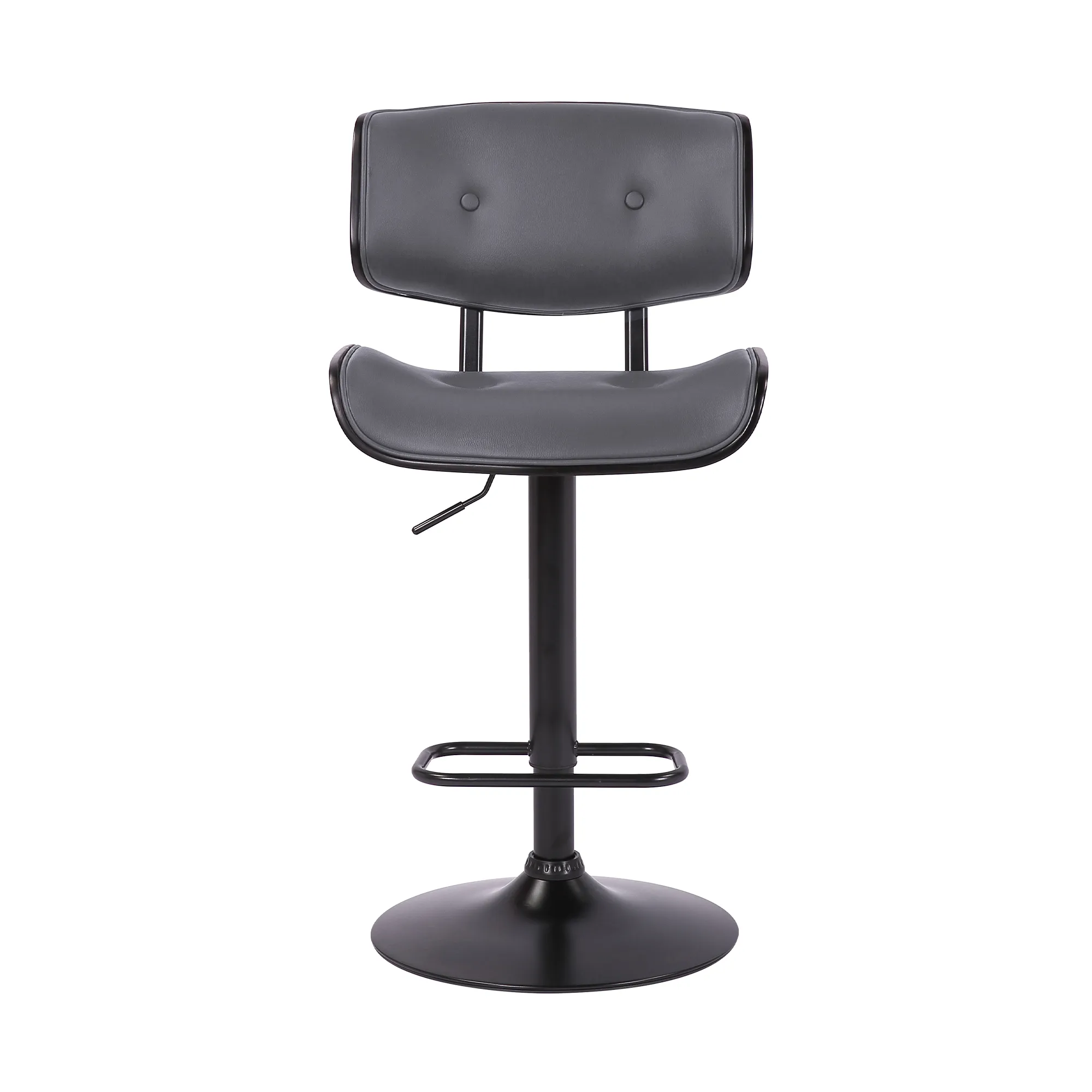 Brooklyn Adjustable Swivel Grey Faux Leather and Black Wood Bar Stool with Black Base