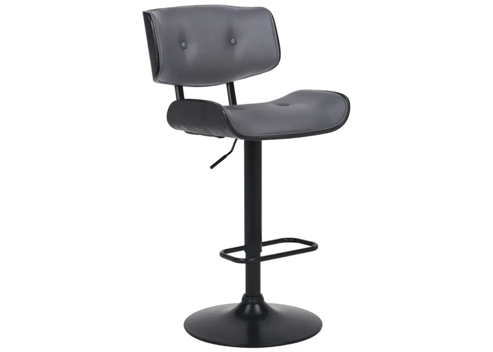 Brooklyn Adjustable Swivel Grey Faux Leather and Black Wood Bar Stool with Black Base