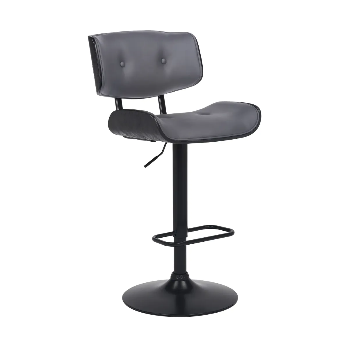 Brooklyn Adjustable Swivel Grey Faux Leather and Black Wood Bar Stool with Black Base