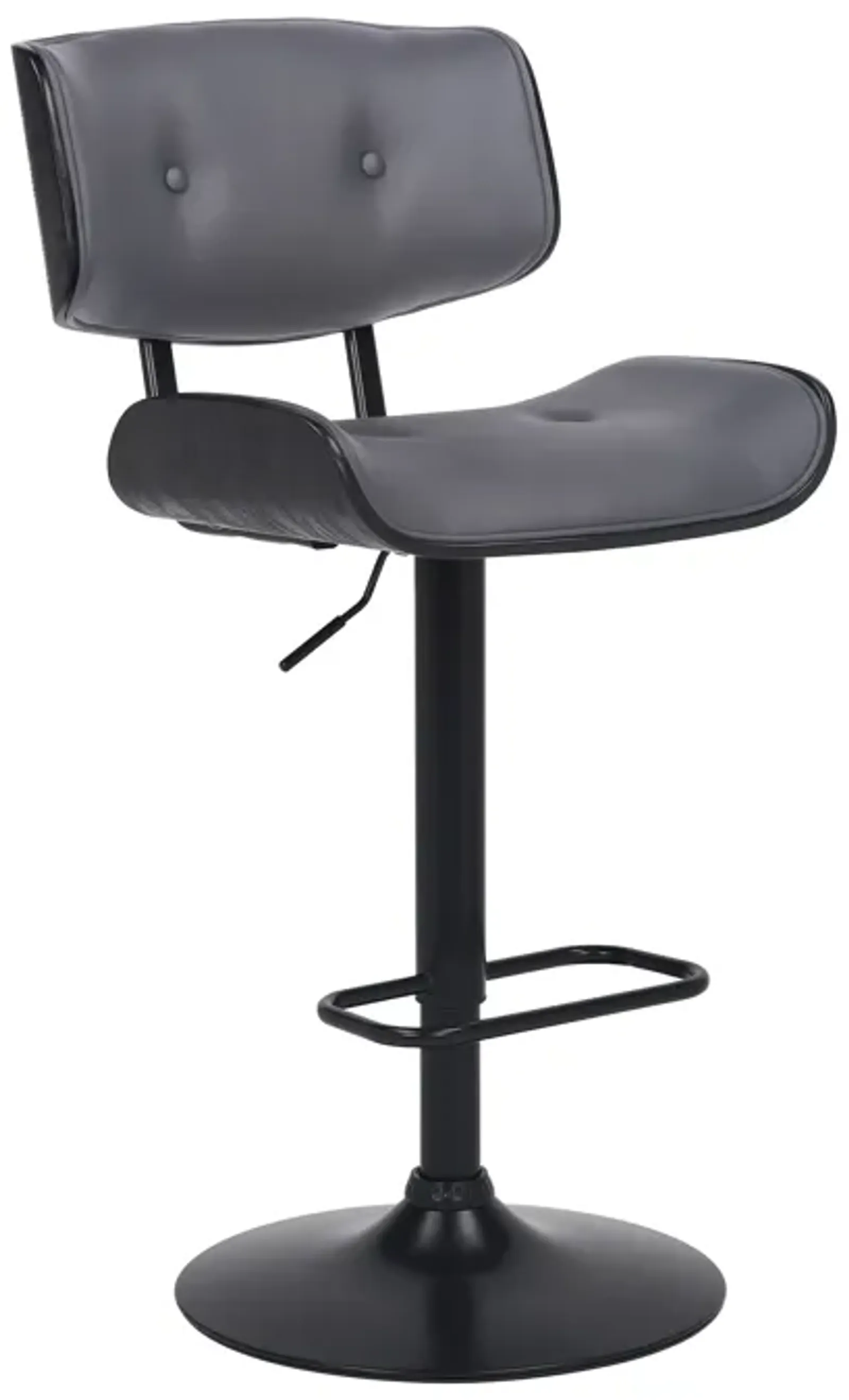 Brooklyn Adjustable Swivel Grey Faux Leather and Black Wood Bar Stool with Black Base