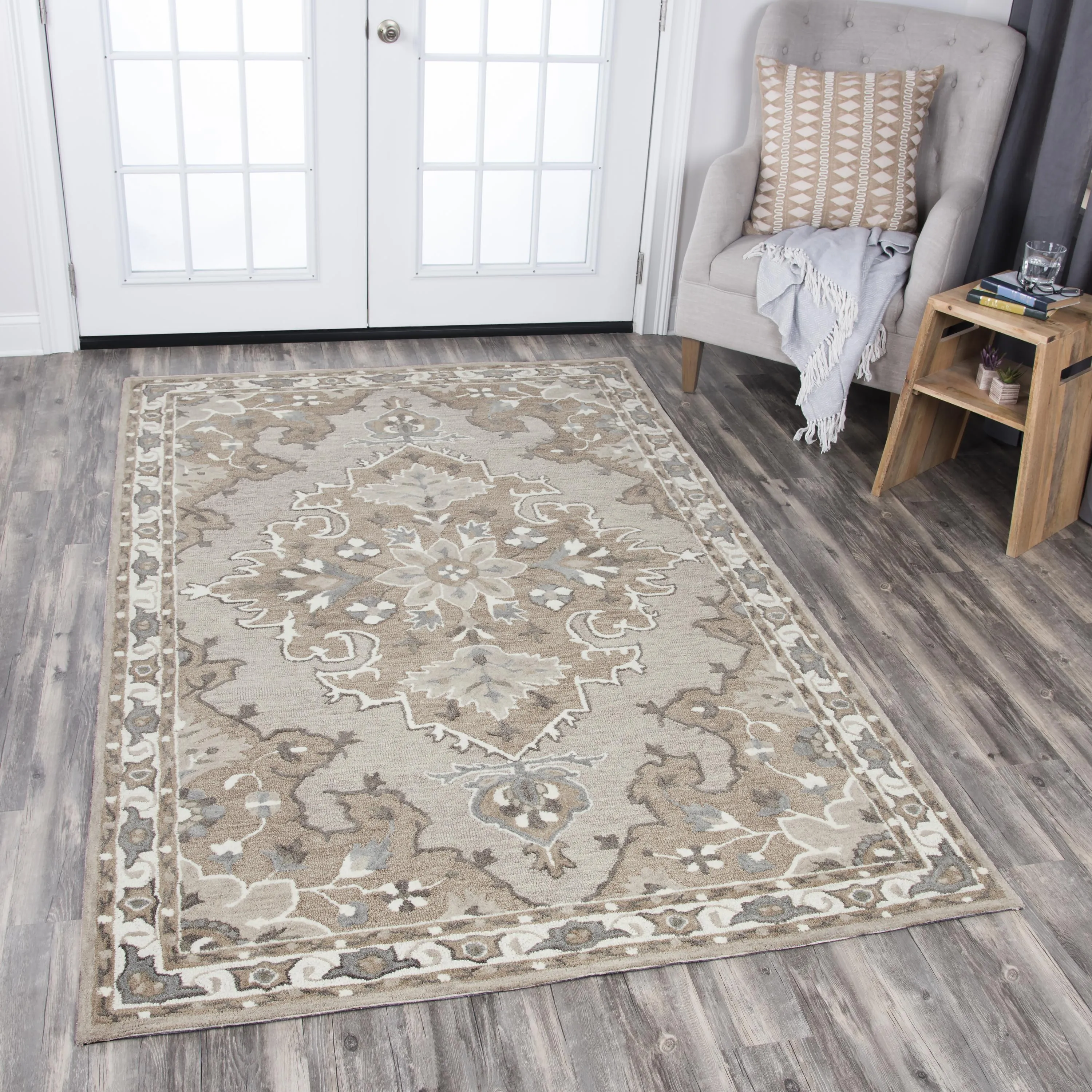 Resonant Tan/Dk.Tan Central Medallion Wool 10' x 13' Rectangle Rug