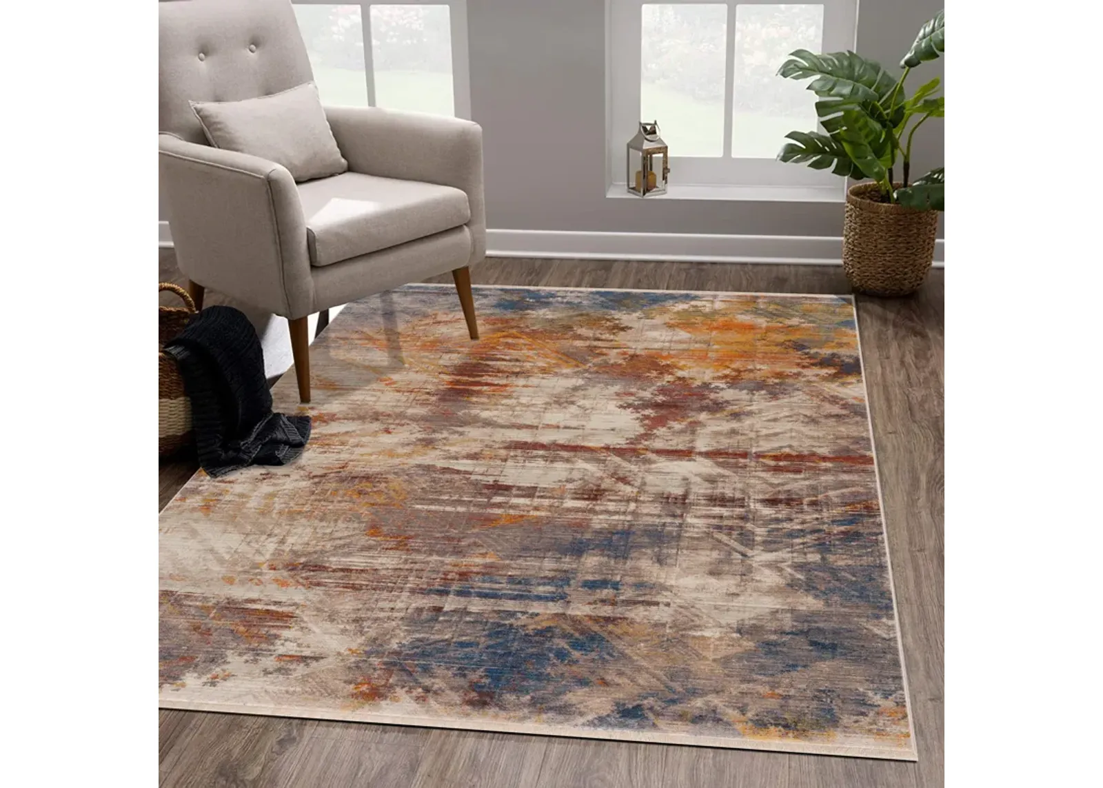 Hana Distressed Geometric Abstract Overlay Area Rug 5' x 8'