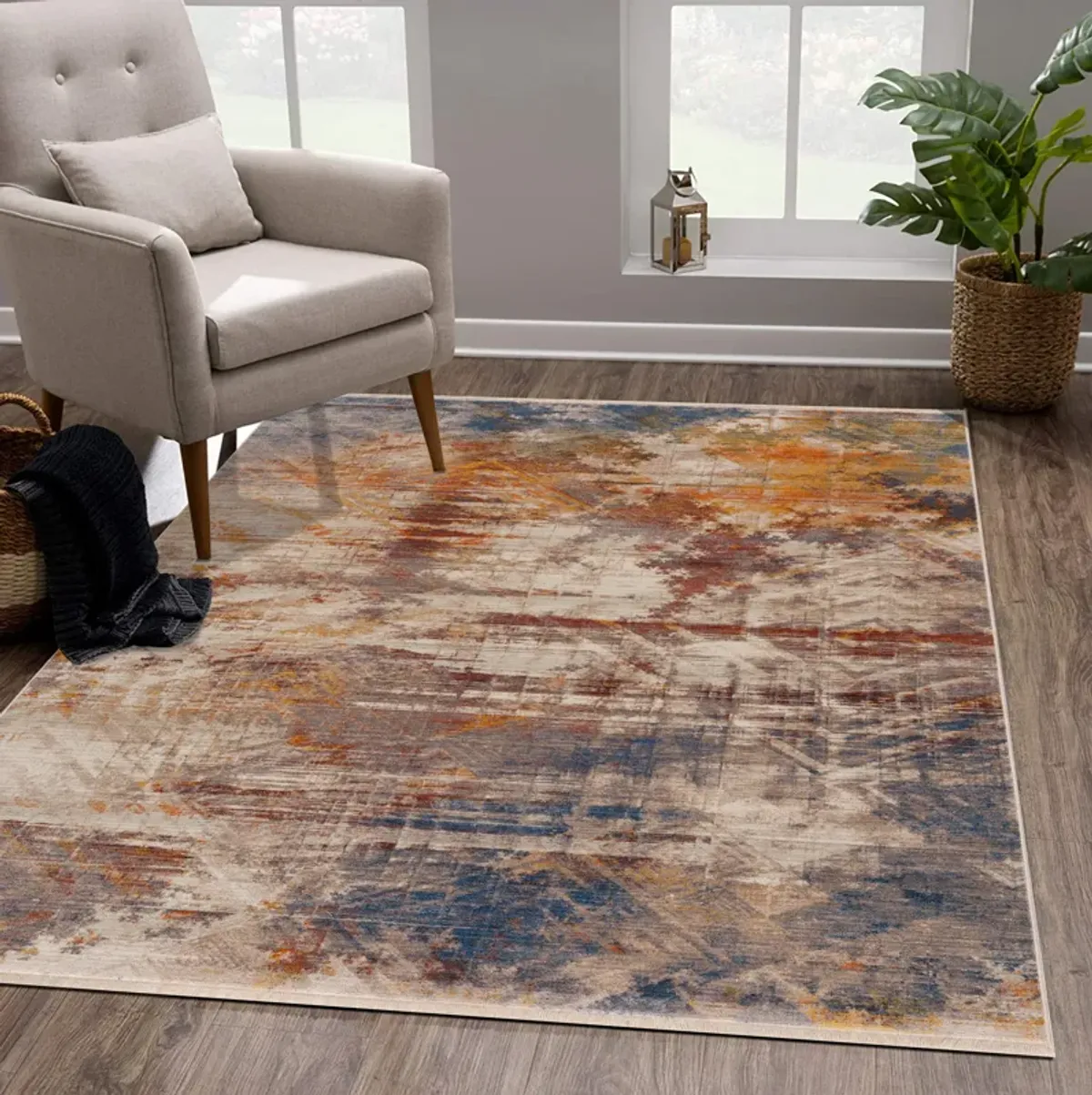 Hana Distressed Geometric Abstract Overlay Area Rug 5' x 8'