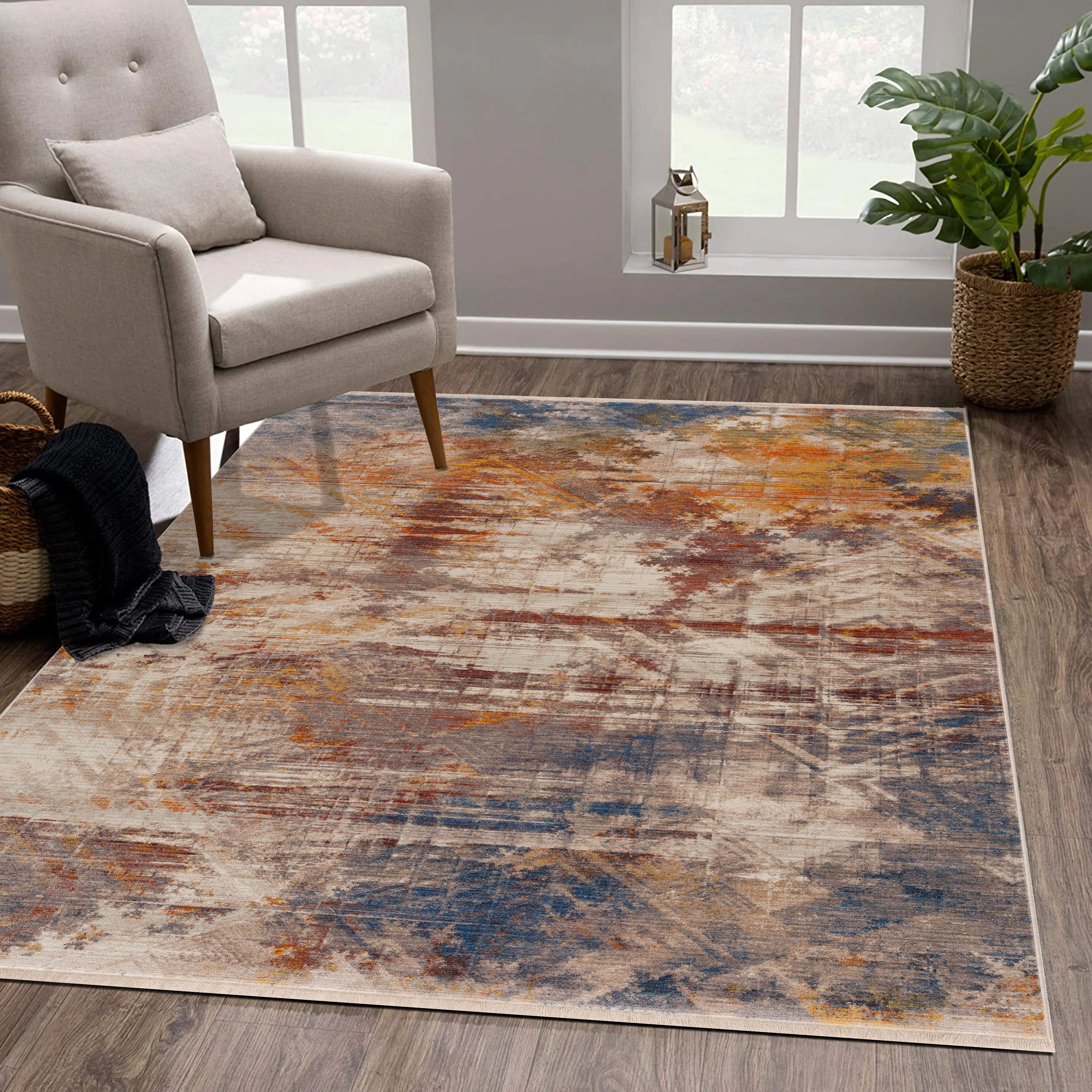 Hana Distressed Geometric Abstract Overlay Area Rug 5' x 8'